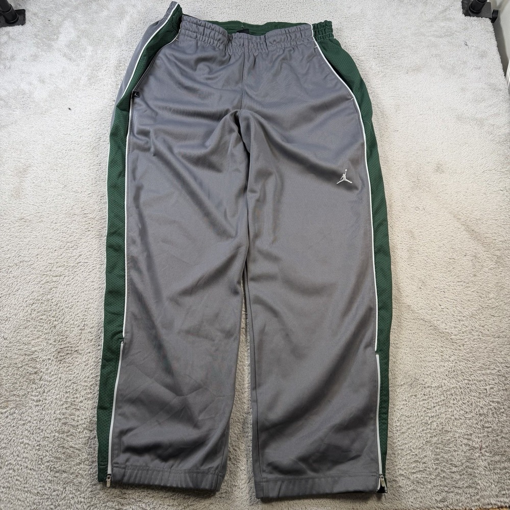 Air Jordan Track Pants Mens Large Grey Green Zip Ankle Gym Active Pocket Y2K